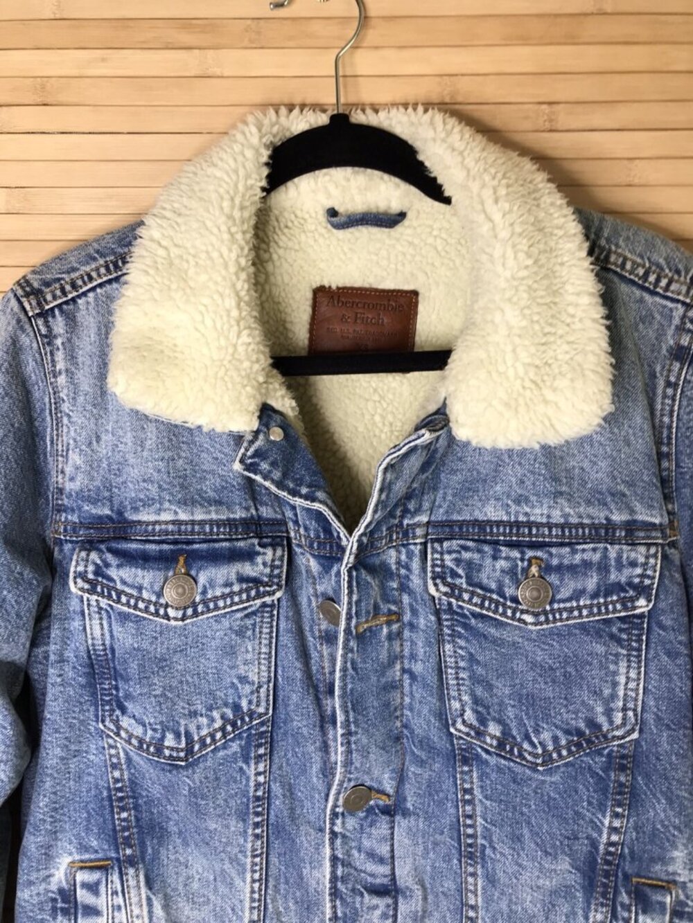 Abercrombie & Fitch Men's Sz XS A&F Denim Sherpa Lined jeans jean jacket - Picture 3 of 8